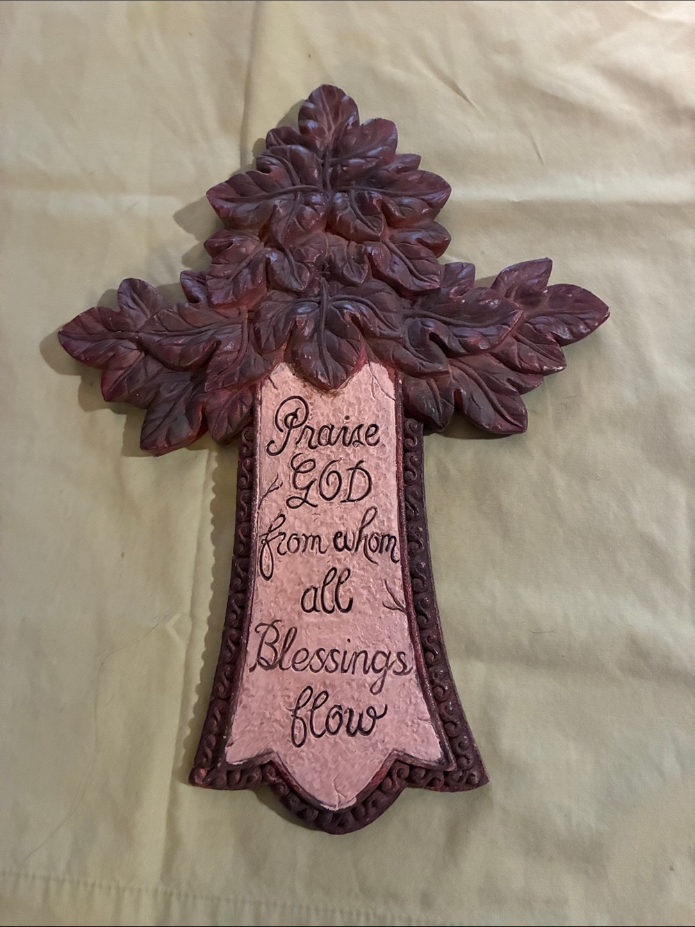 Wall Cross Plaque - Cream and Brown Inspirational Home Decor